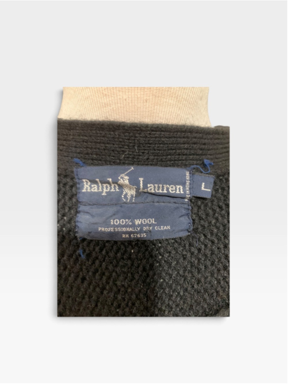 Vntg 90’s Women’s Ralph Lauren Wool Cardigan Sweater Size L Black Brown Patch - Picture 6 of 6